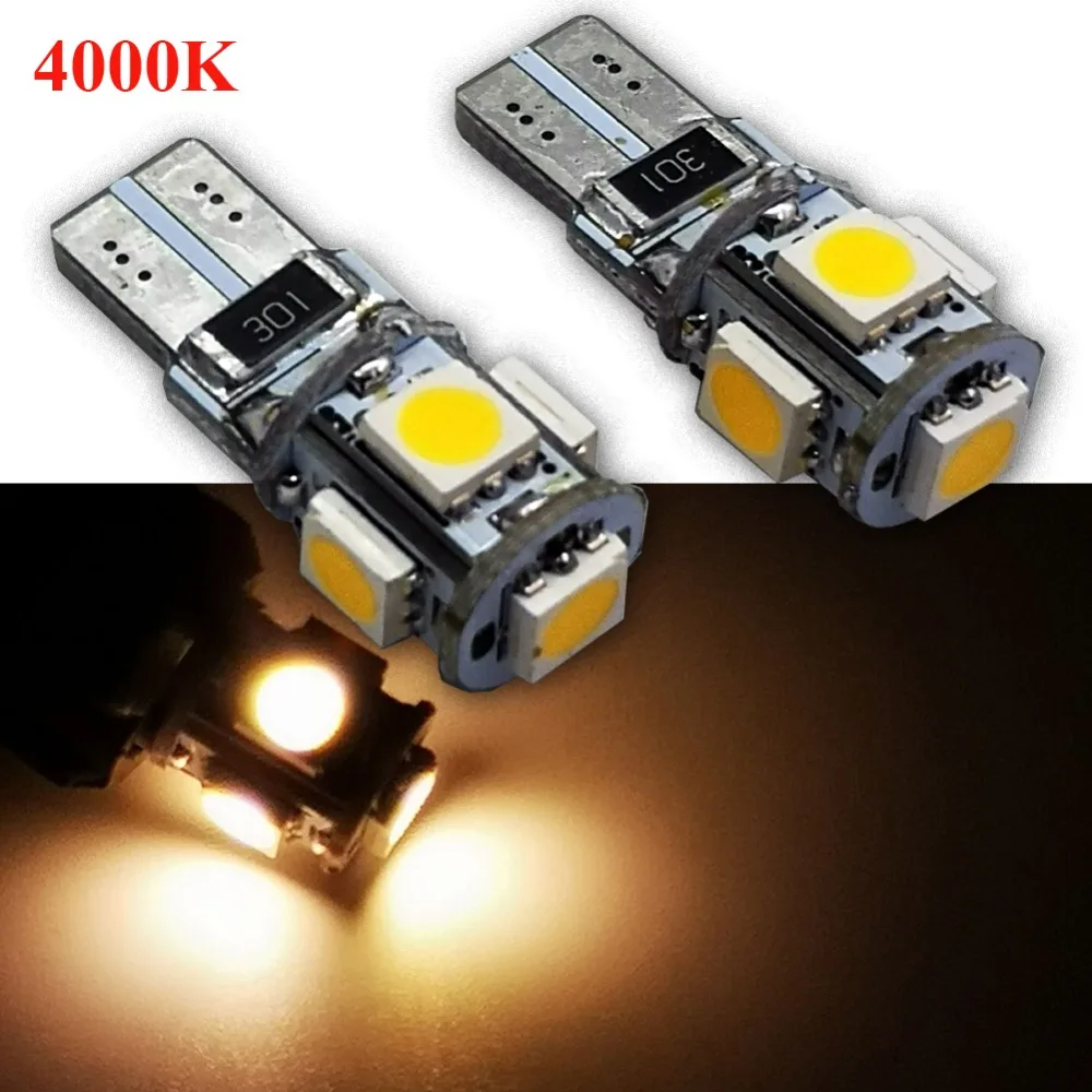 2 шт. теплый белый 4300K Высокая мощность Canbus без ошибок SMD5050 T10 W5W 168 194 Автомобильный светодиодный светильник для Чтения номерного знака