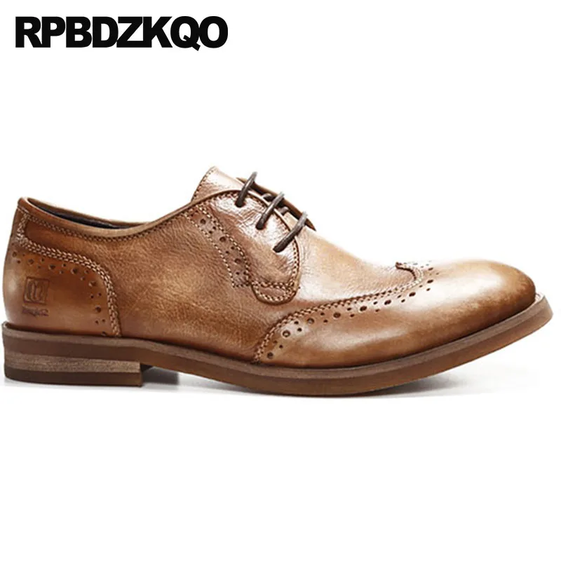 Retro Dress Black Party British Style Italy Brogue Real Leather Men Brush Oxfords Wingtip European Custom Handmade Shoes Italian | Обувь