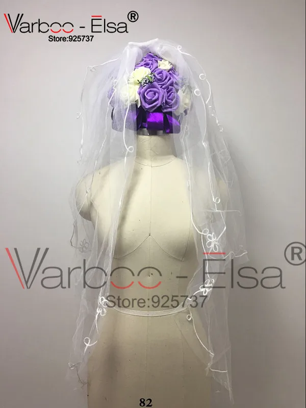 Velo de novia 2018 в наличии дешевая кружевная Фата для невесты белый/бежевый 3 слойная