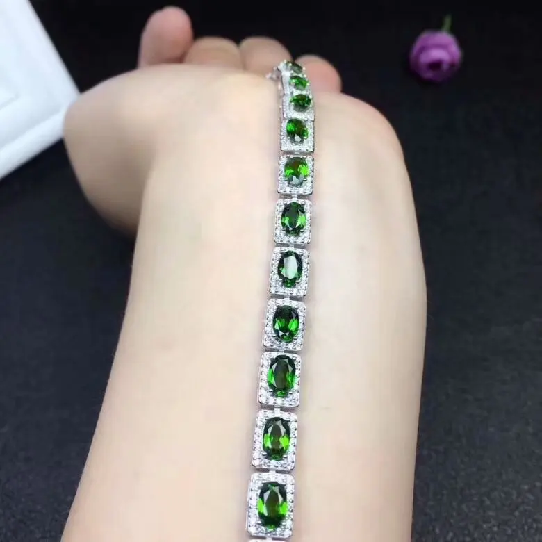 925 silver inlaid natural green diopside bracelet 17p4*6Multiple gems. Deluxe Style Beautiful jewelry. | Украшения и аксессуары