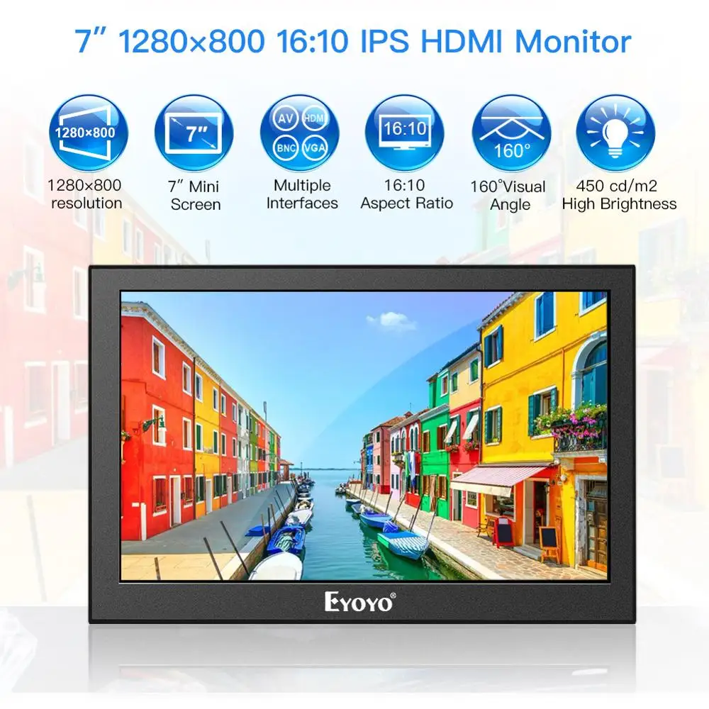Eyoyo 7 дюймов Портативный 1280x800 ips ЖК Дисплей HDMI ТВ монитор портативный AV/HDMI/BNC/VGA вход