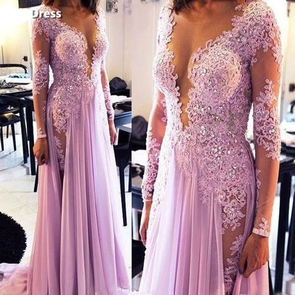 Очаровательные 2017 Длинные Выпускные платья с длинными рукавами и аппликацией