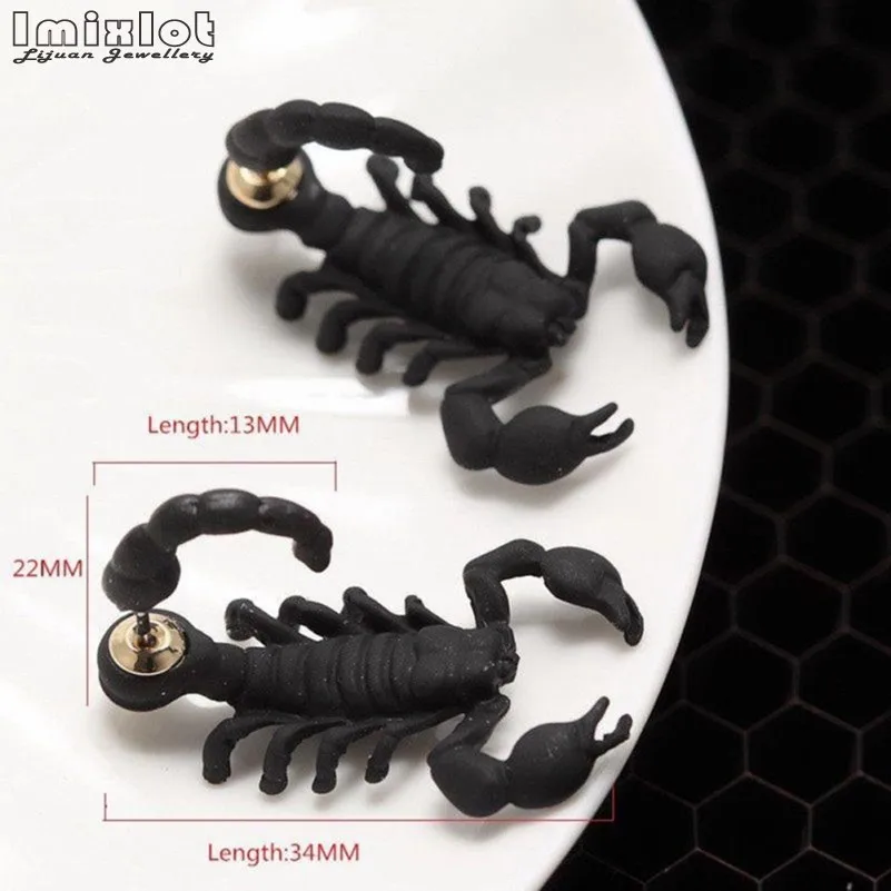 Punk Style Gothic 3D Animal Metal Scorpion Ear Stud Earrings For Men Women Harajuku Fashion Jewelry 1 Pair Brincos | Украшения и