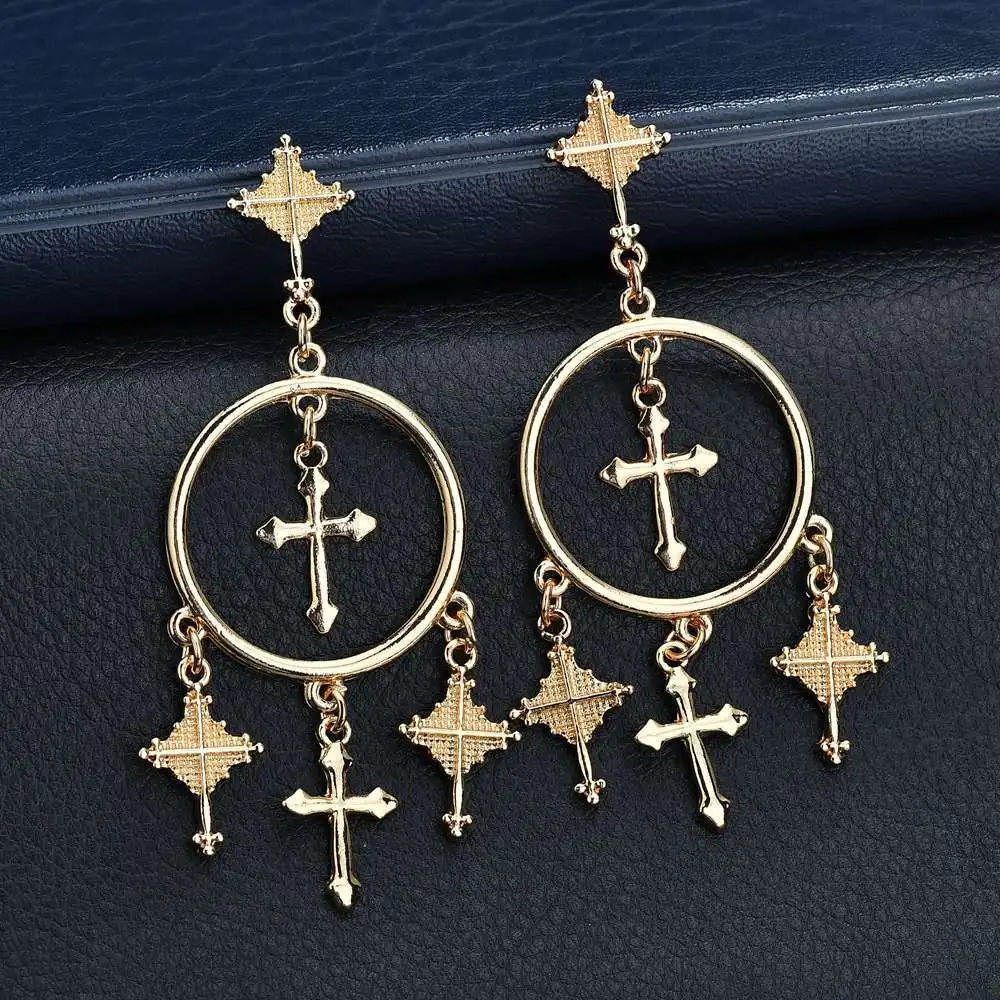 New Fashion Religionary Multiple Cross Dangle Earrings Jewelry Vintage Gold Color Chandelier Earring for Women Best Gift | Украшения и