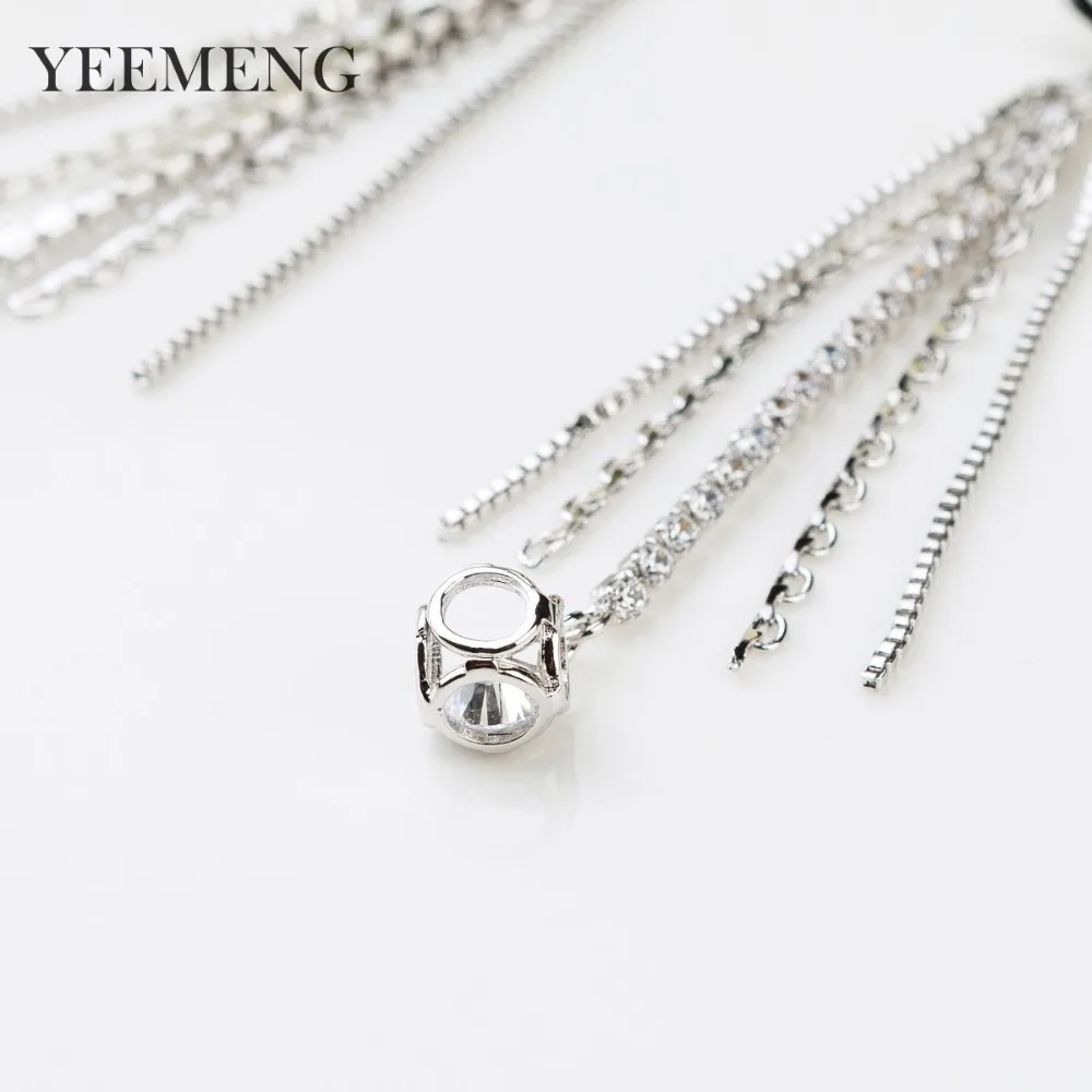 YEEMENG Luxury Women Long Tassels Drop Earrings White Gold Color Jewelry For Wedding Party Dangle Earring | Украшения и