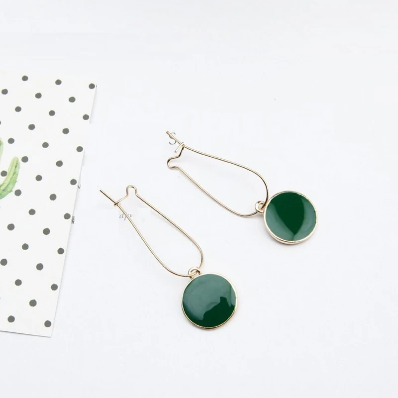 New Fashion Green Color Round Shape Bohemian Vintage Geometric Brinco Korean Earrings Drop For Women Party Jewelry | Украшения и
