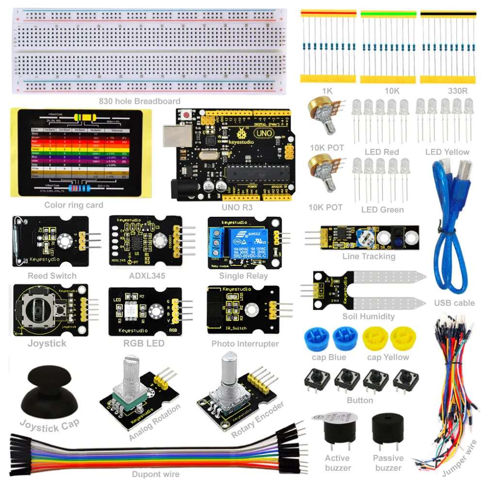Keyestudio датчик стартер Kit-K4 для Arduino обучения программирования W/UNO R3+ ADL345+ ДЖОЙСТИК+ RGB светодиодный+ 19 проектов