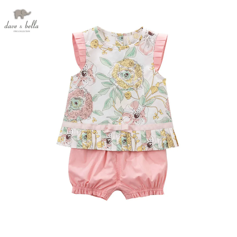 DB5221dave bella summer baby girls pink floral clothing sets child set infant clothes kids boutique |