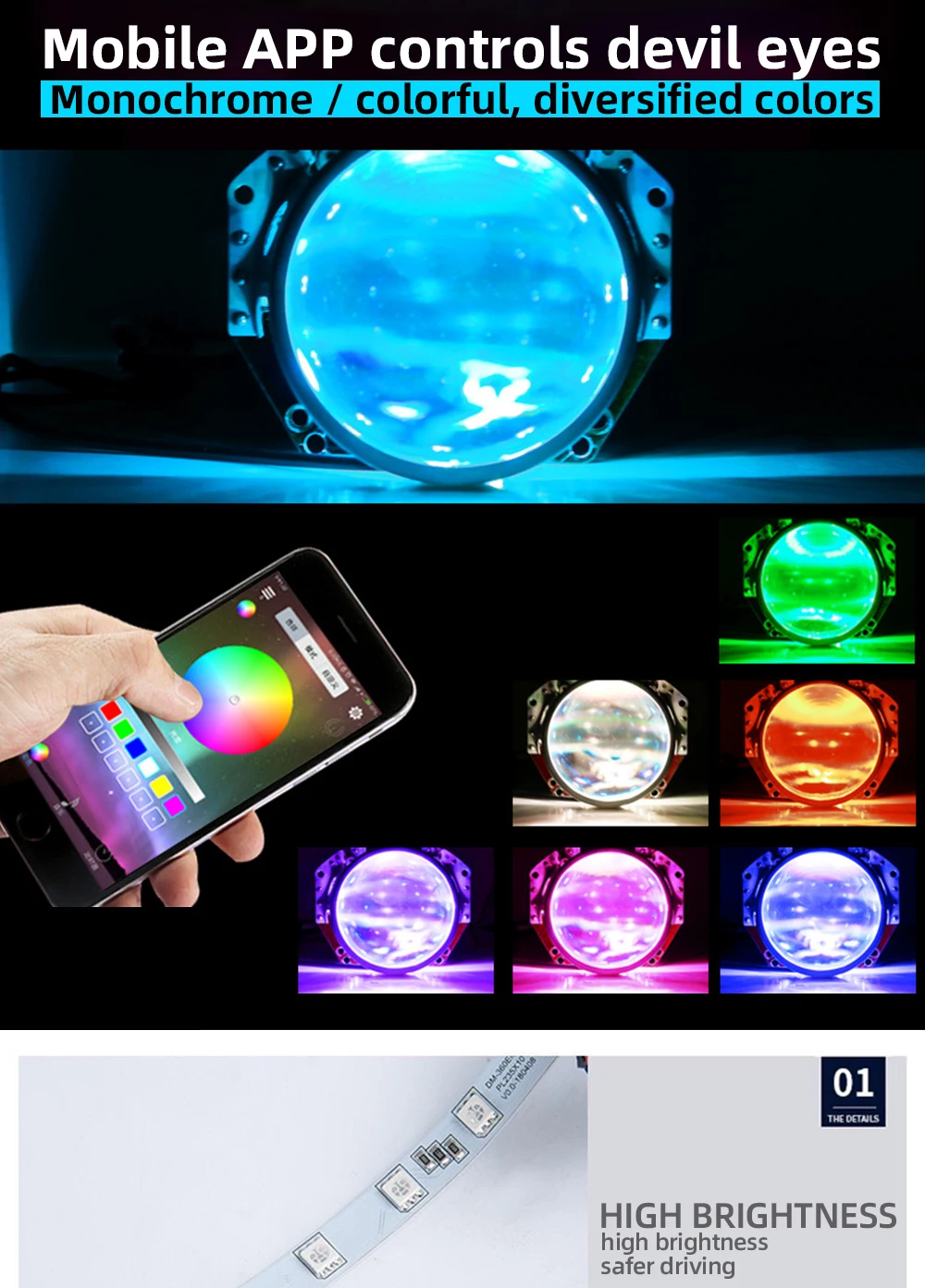 LISCN 2 шт. приложение управление Авто RGB Devil Eyes фары проектор Led Devil Eyes огни Demon Eye лампа для автомобиля приложение дистанционное управление