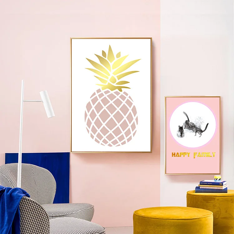 Modern Art Wall Coast Nordic Golden Letter Pineapple Canvas Painting Artwork Pictures Prints for Living Room Home Decor No Frame | Дом и сад
