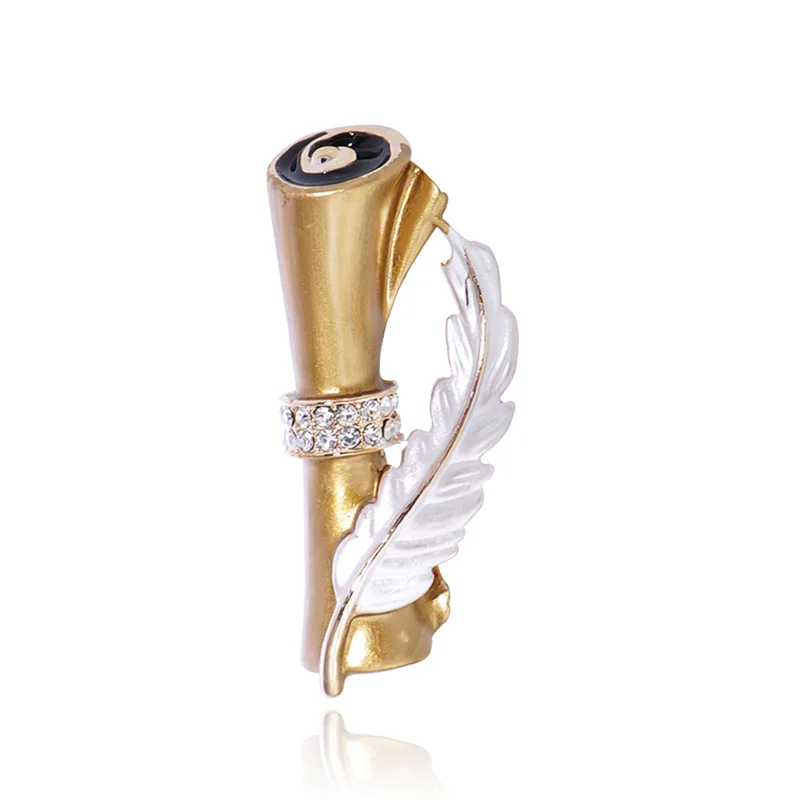 Funmor Винтаж брошь в виде пера с бланке эмаль на булавке на Для женщин шарфом и капюшоном, для девочки, с лацканами пуловер бижутерия Обручение Bijoux(украшения своими руками) Подарки - Окраска металла: Yellow Gold Color