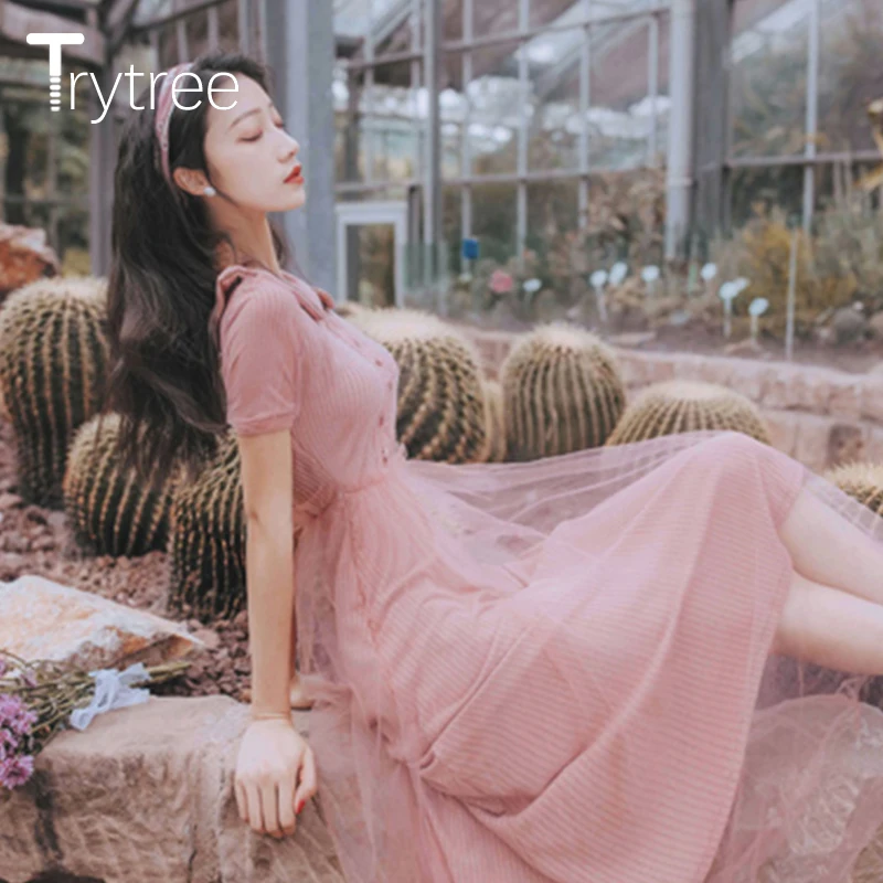 Женское Сетчатое платье рубашка Trytree повседневное офисное до середины икры с