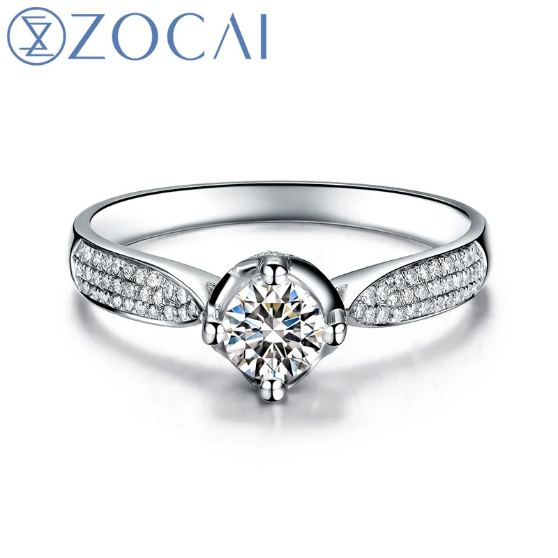 ZOCAI Aphrodite 0 50 CT CERTIFIED H/SI основной алмаз с 30 Ct сторона алмазное обручальное кольцо 18K