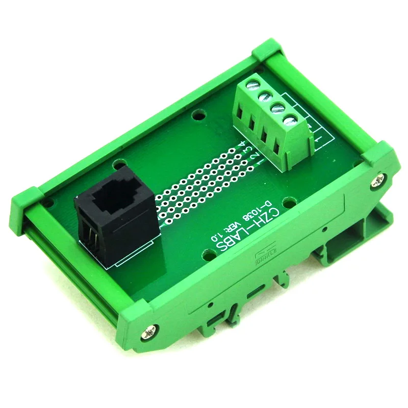 

RJ9 4P4C DIN Rail Mount Interface Module, Vertical Jack.
