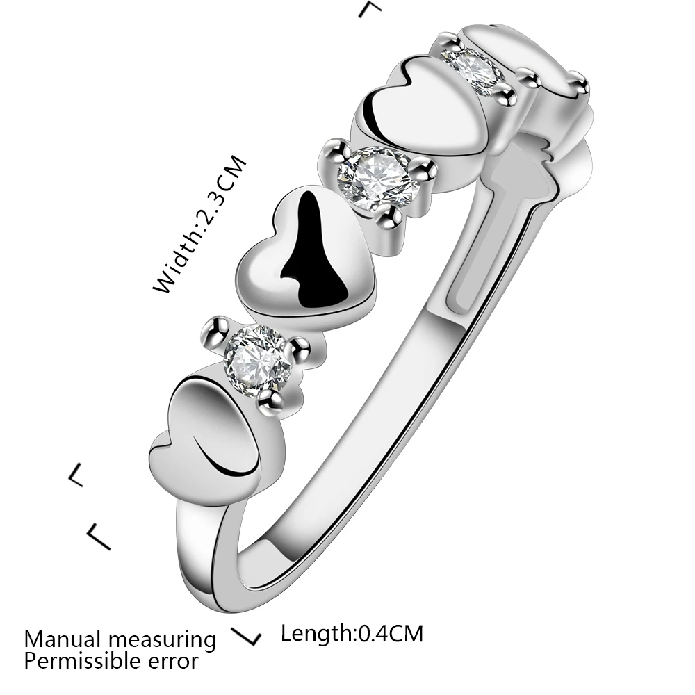 Кольцо в форме сердца спортивное посеребренное и циркониевое ювелирное изделие
