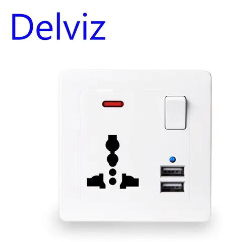 Стандартная розетка Delviz стандарта Великобритании, быстрое зарядное устройство с двумя USB-портами на 2,1 А, стандартная розетка с индикатором яркости для питания на 13 А, универсальная розетка с 3 отверстиями типа 86