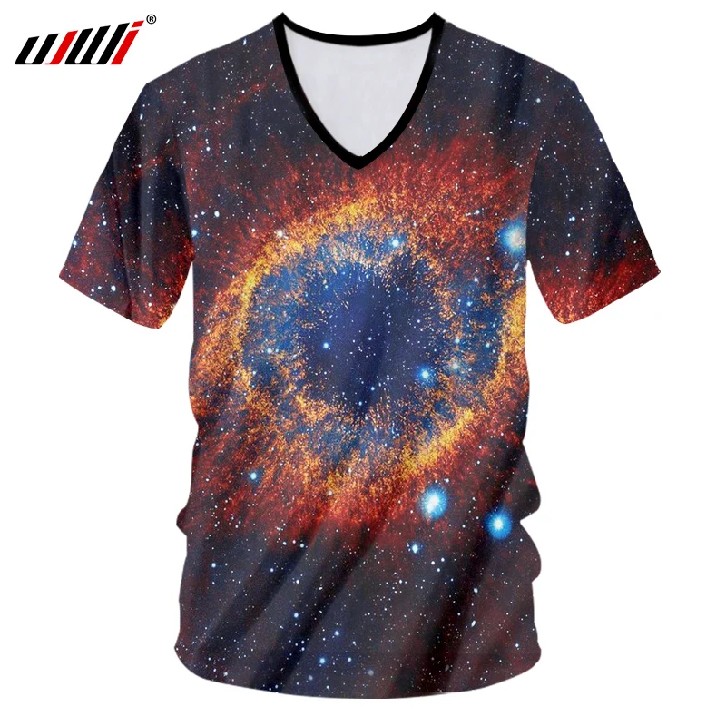 Мужские футболки UJWI с V образным вырезом классные 3D принтом Galaxy Space летние топы
