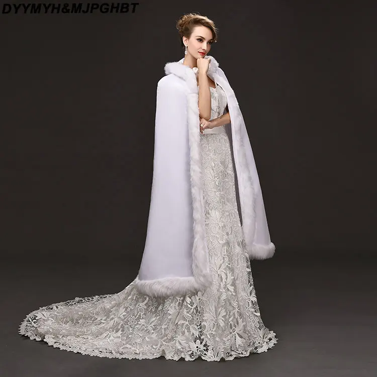 

Белая атласная Свадебная накидка, Длинная свадебная зимняя шаль длиной 1 м, Свадебные палантины, свадебная накидка с искусственным мехом, свадебная накидка с шапкой