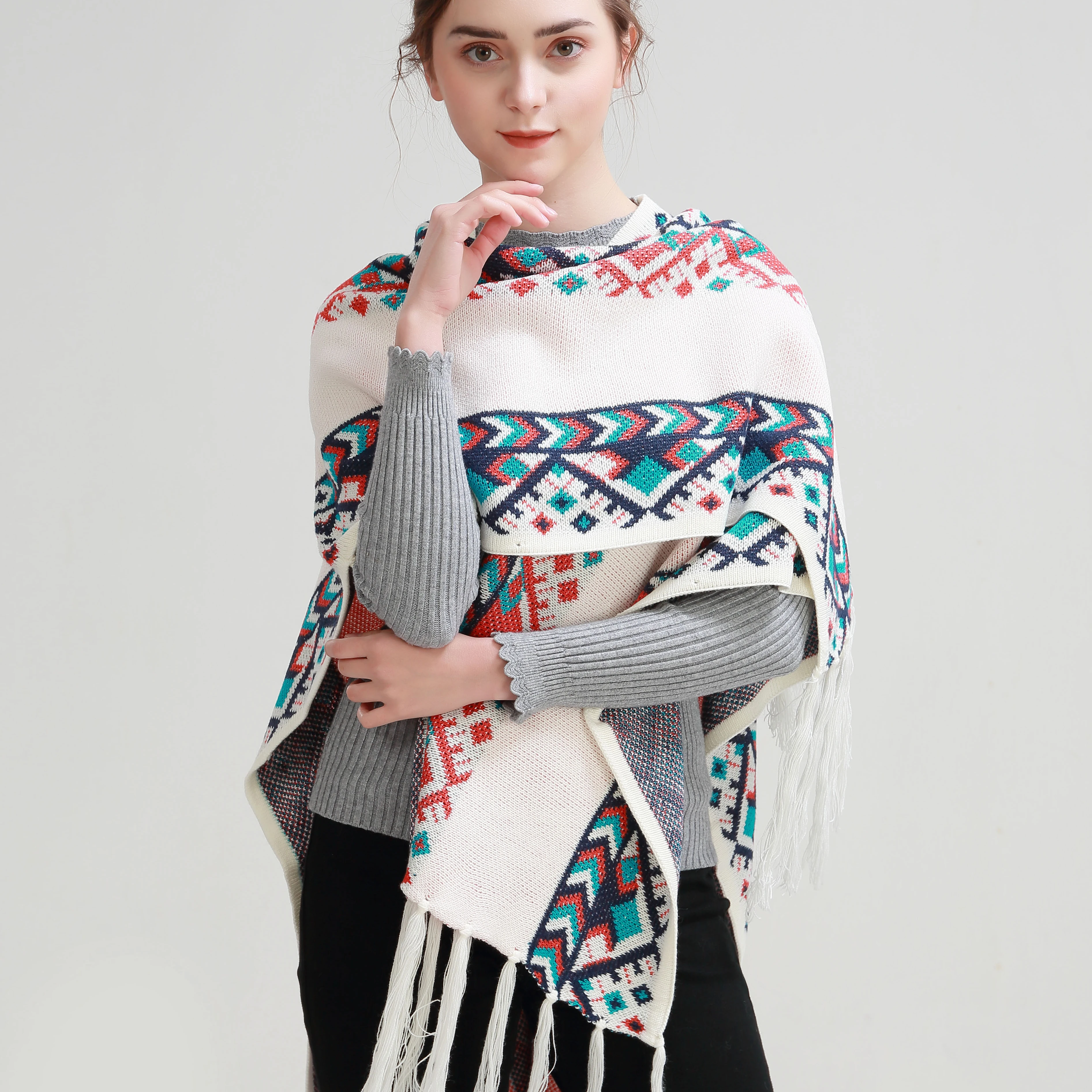 SUMEIKE Модный женский вязаный теплый зимний платок шарф с кисточками|blanket scarf|fashion