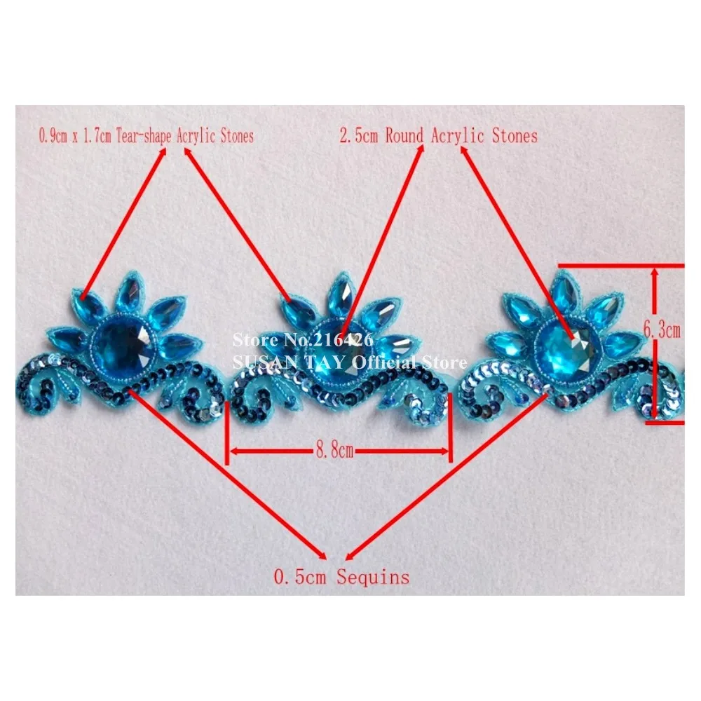 1yard 6.3cm Width x Handmade Blue Sequined Beaded Stoned Crown-shaped Ribbon Laces Trimmings Appliques Dance Costume DECOR BT18A | Дом и сад