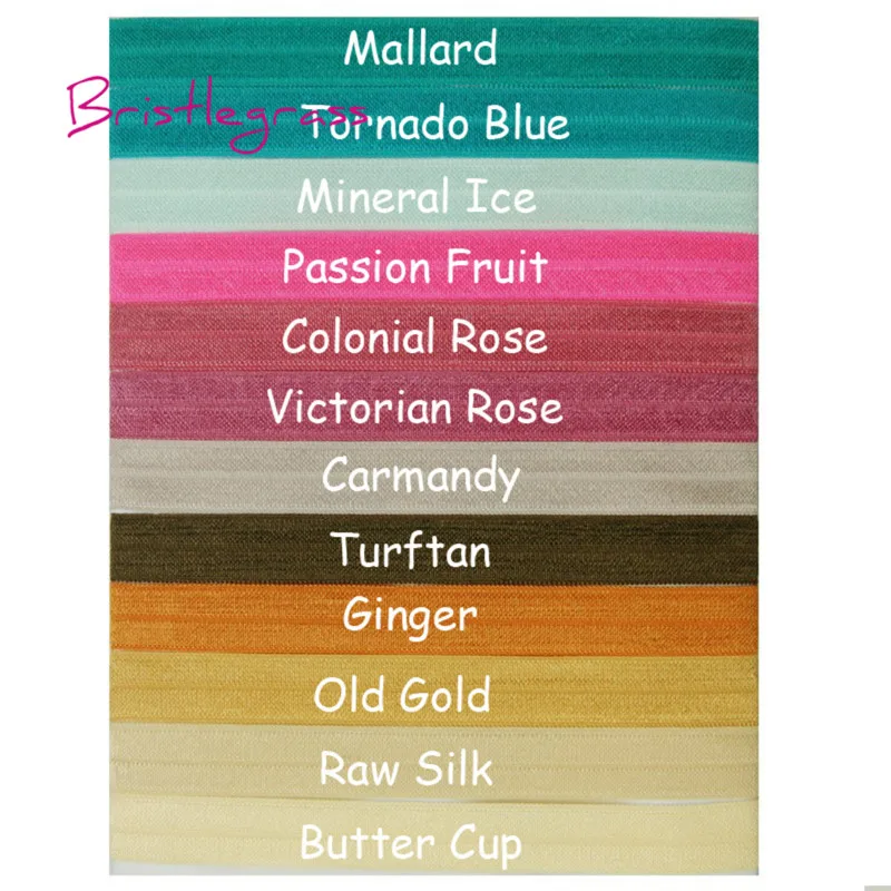 

BRISTLEGRASS 2 5 10 Yard 5/8" 15mm Solid Shiny Fold Over Elastic FOE Spandex Satin Band Tape Hair Tie Headband Dress Sewing Trim