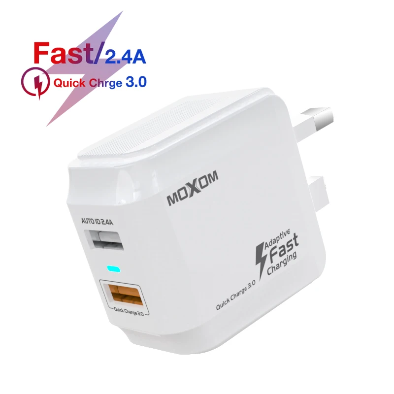 MOXOM Quick Charge 3 0 USB Charger 28 Вт QC Быстрая зарядка EU UK Plug 2 порта зарядное устройство для