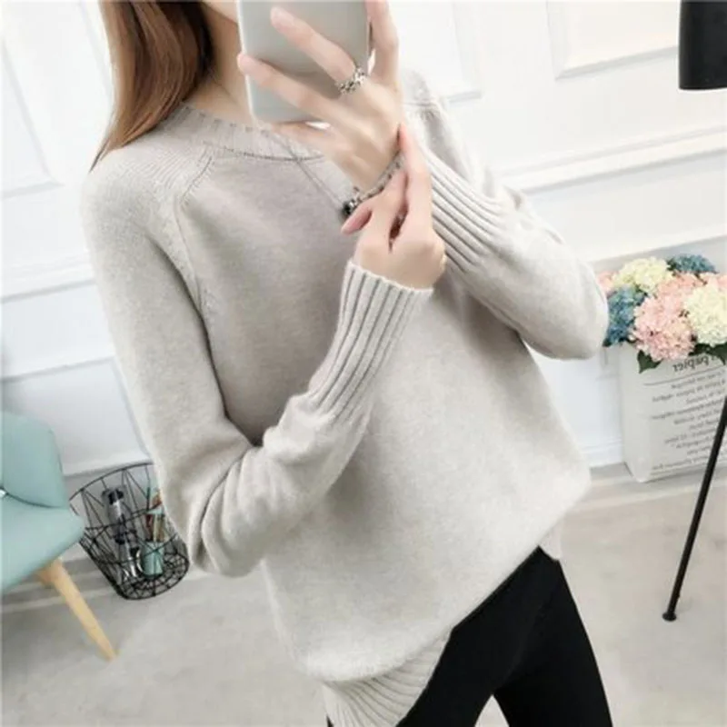 

2019 New Multicolor Autumn Winter Women Sweater O-Neck Knitted Jumper Top Loose fashion Casual Warm Femme Sweater RQ232