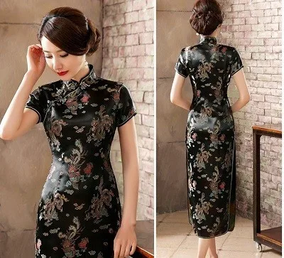 Black Dragon Long Церемониальные платья Cheongsam длинная консультация клиентская служба двери отеля Добро пожаловать работа Восточный одежда церемониальный халат Longue Femme - Цвет: Black Dragon Long