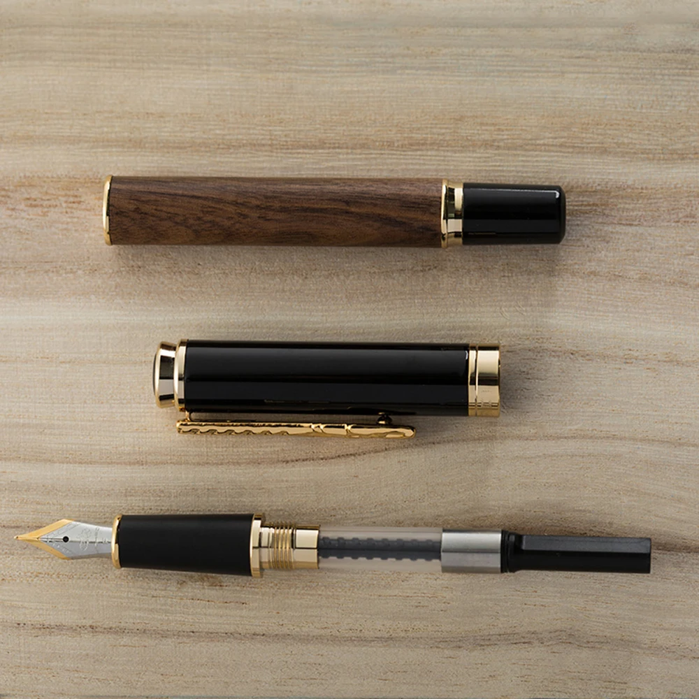 Натуральное дерево перьевая ручка Jinhao 8802 Golden Dragon зажим ретро ручка канцелярские товары, превосходный набор в подарочной коробке