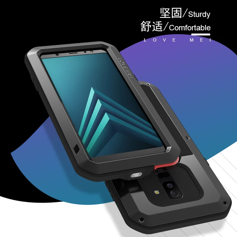 Чехол Love Mei Defender для Samsung Galaxy A6 Plus 2018 водонепроницаемый, ударопрочный, броня тяжелой нагрузки, закаленное стекло.