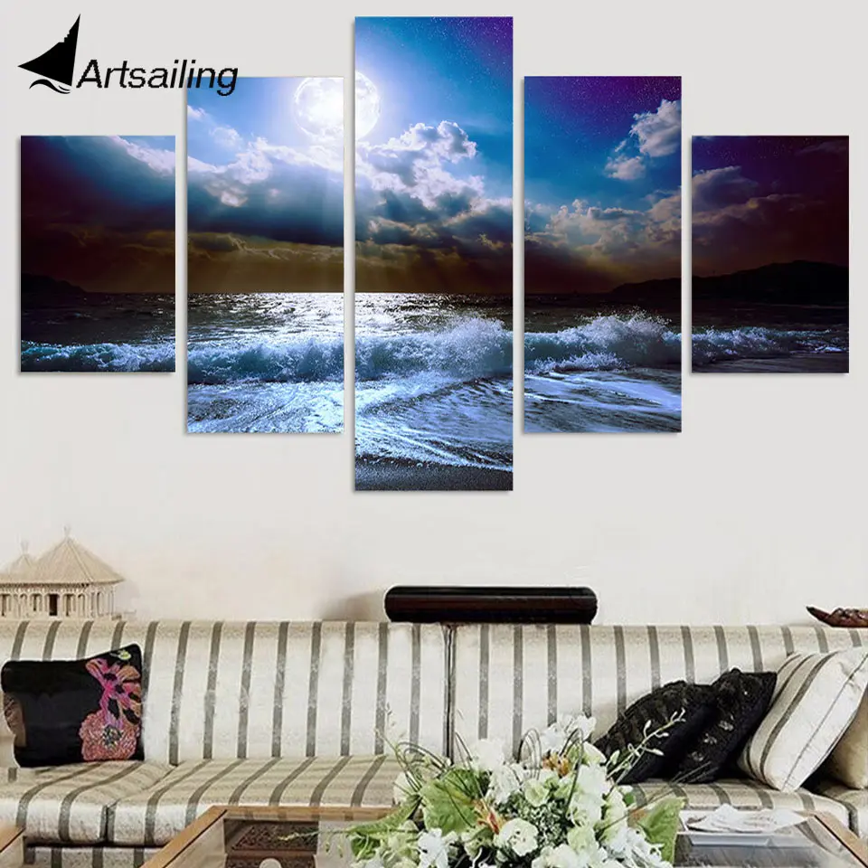 HD с принтом Луны лунный свет ночного природа живопись на холсте Декор печать