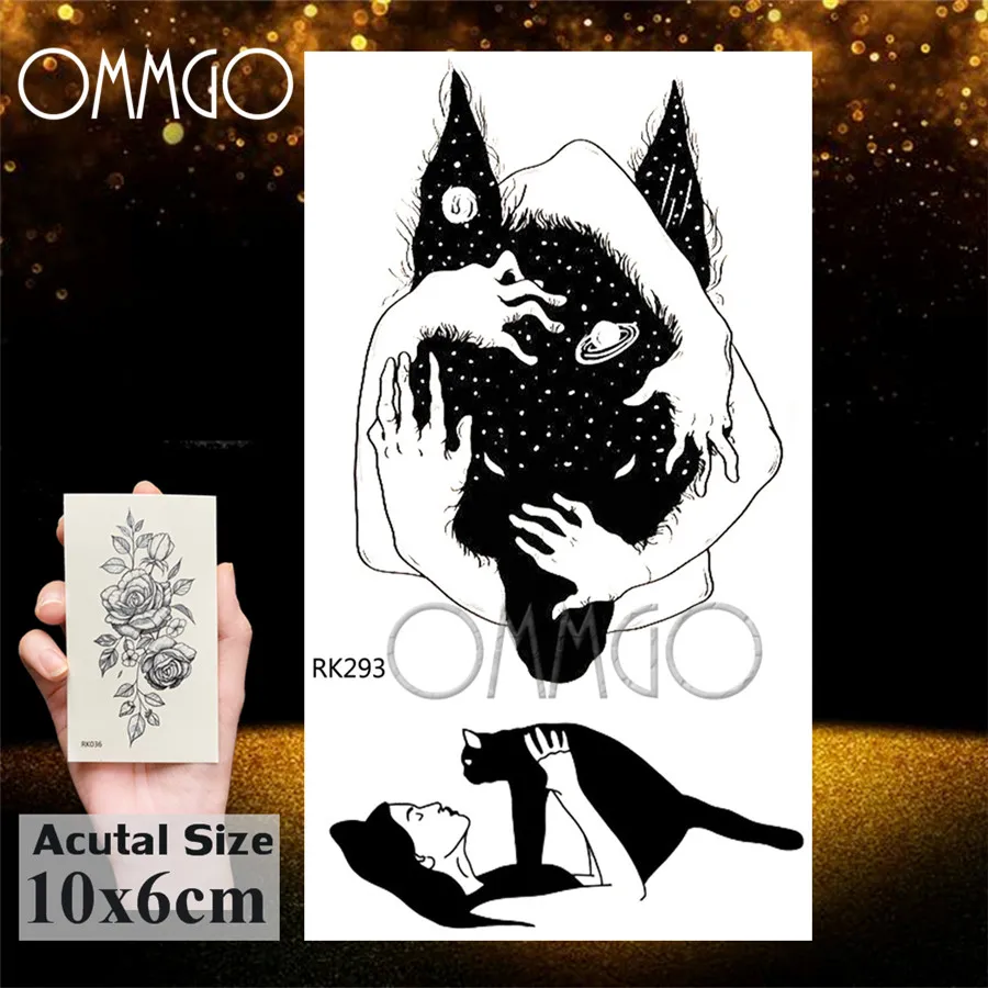 ORK293 OMMGO Геометрическая кошачья линия, Временные татуировки, наклейка, алмазная черная маленькая татуировка на заказ, сделай сам, боди-арт, наручные фальшивые татуировки для женщин и мужчин - Цвет: ORK293