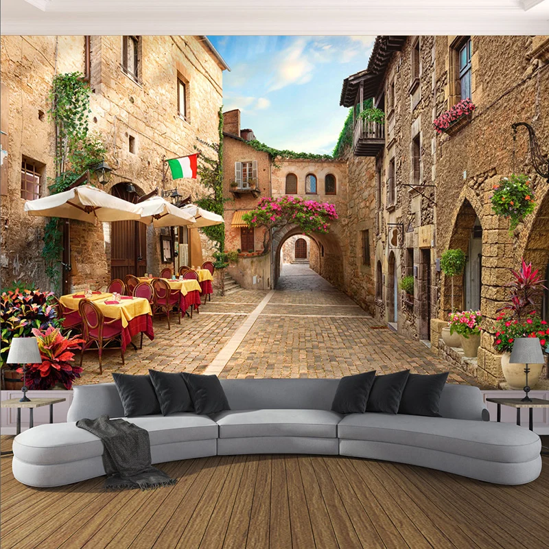 

Custom Mural Wallpaper 3D City Street Landscape Wall Painting Cafe Restaurant Living Room Backdrop Wall Covering Papel De Parede