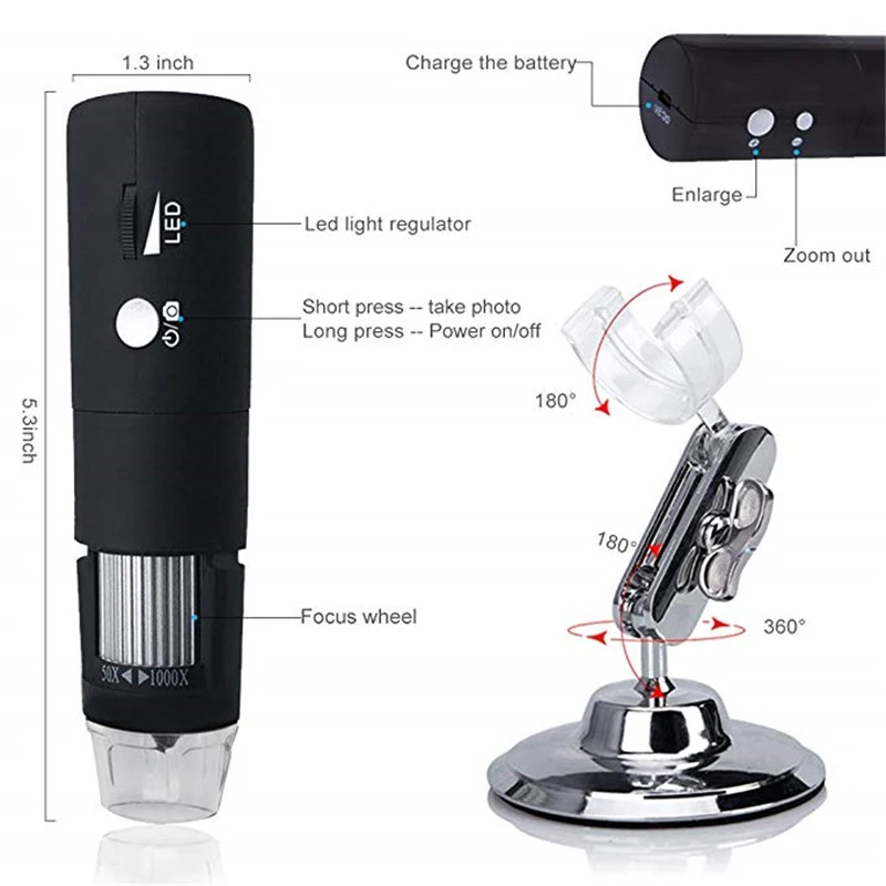 Spetu 1000X HD 1080P 2MP 3в1 WiFi цифровой микроскоп зум Камера 8LED Ручной USB эндоскоп для IOS Android IPhone Windows Mac