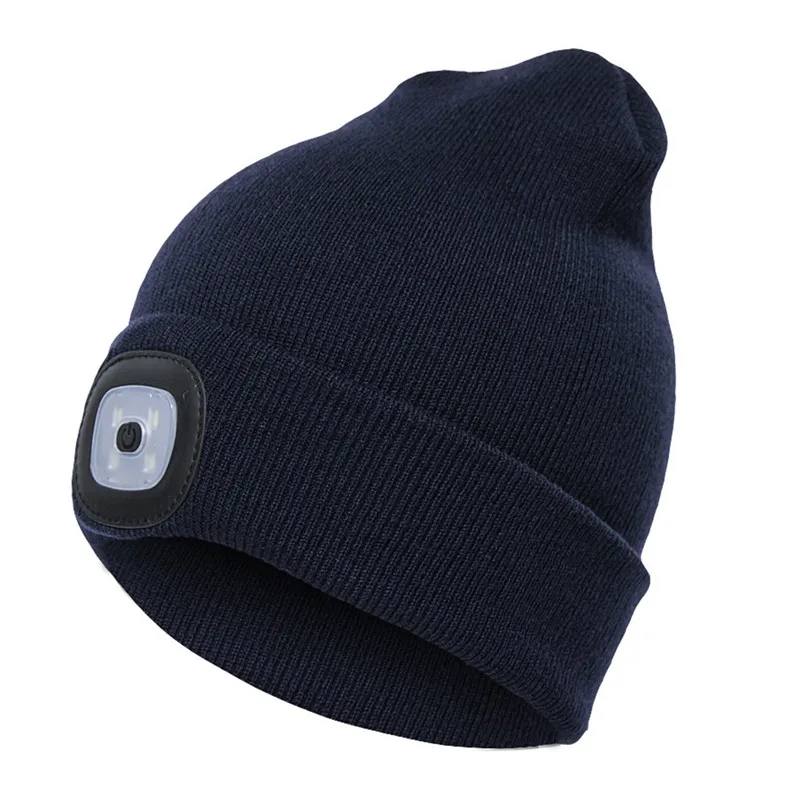 Navy Blue 4 Светодиодный светильник вязанная шапка зимние теплые шапки унисекс яркие оранжевые/черные/розовые шапочки для охоты на открытом воздухе, кемпинга, пеших прогулок и взрослых - Цвет: Navy Blue