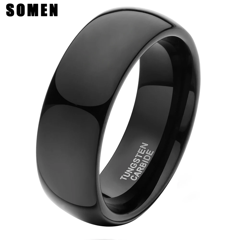 

8mm Black Tungsten Carbide Ring Domed Design Polished Finished For Men Promise Wedding Band Fashion Christmas Gifts Bague Homme