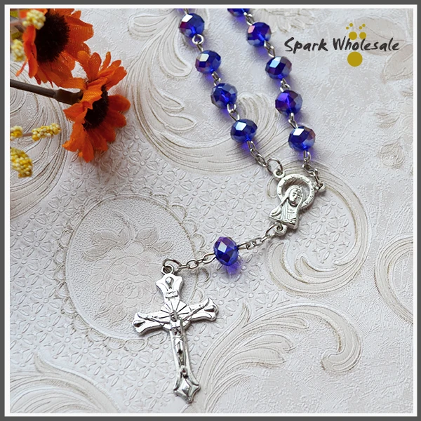 12 шт./лот религиозное Причастие 8*6 мм синий браслет четки с кристаллами