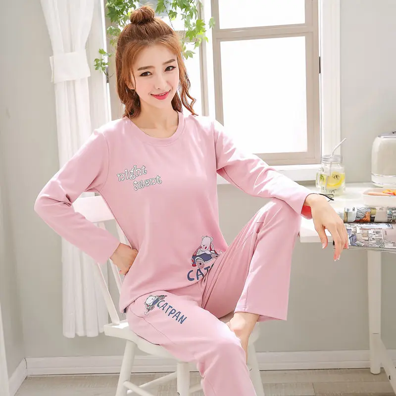 Пижама женская хлопковая с длинным рукавом|Комплекты пижам| |