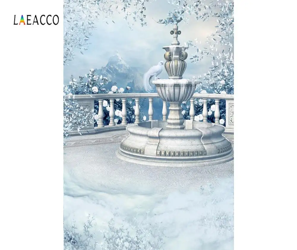 Фотофон Laeacco с изображением зимнего сада ледяного фонтана цветов снега