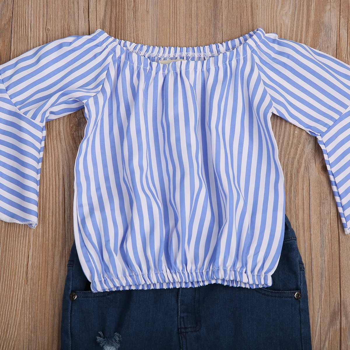 2017 Brand New 2pcs Toddler Infant Kids Baby Girls Outfits Set Striped Top T-shirt Jeans Pants Long Sleeve Autumn Clothes 1-7T | Мать и