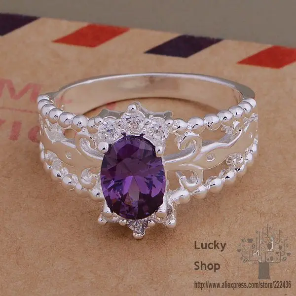 AR696 925 sterling silver ring fashion jewelry three lines inlaid purple stone/expensive /citalaaa gglaoxsa | Украшения и