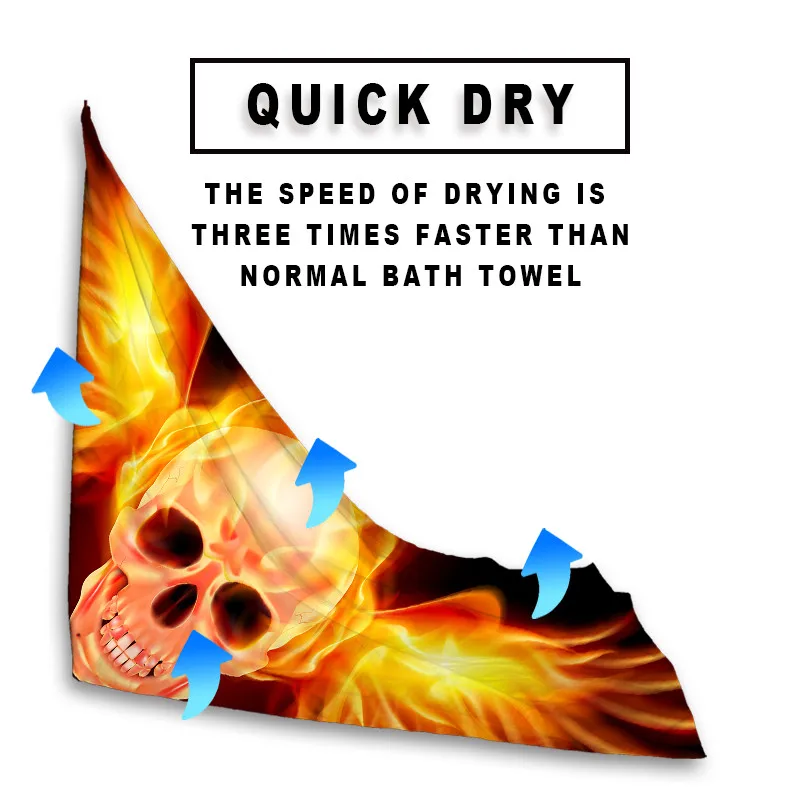 Пляжное полотенце с черепом Microfine из микрофибры для спортзала бассейна большой