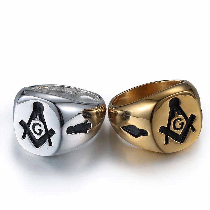 Aibeiou нержавеющая сталь Freemason золото/серебро кольцо Мужские масонские кольца для
