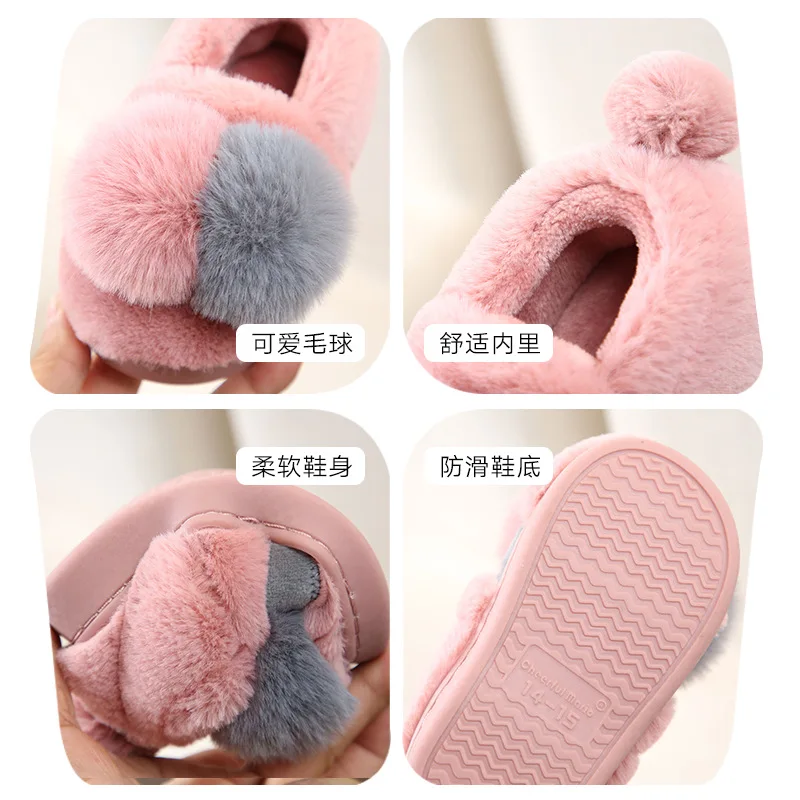 Baby Girls Furry Slippers Infant Cute Plush Fluffy Children Kid Fur Winter Warm for Kids |