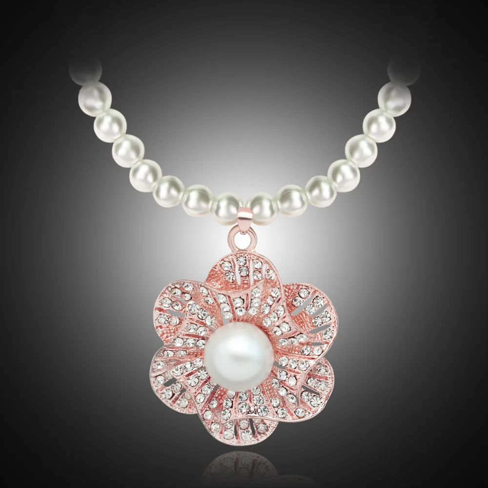 Женщина Ожерелье Из Розового Золота Обшивки Имитация Цветка Перлы Многослойная