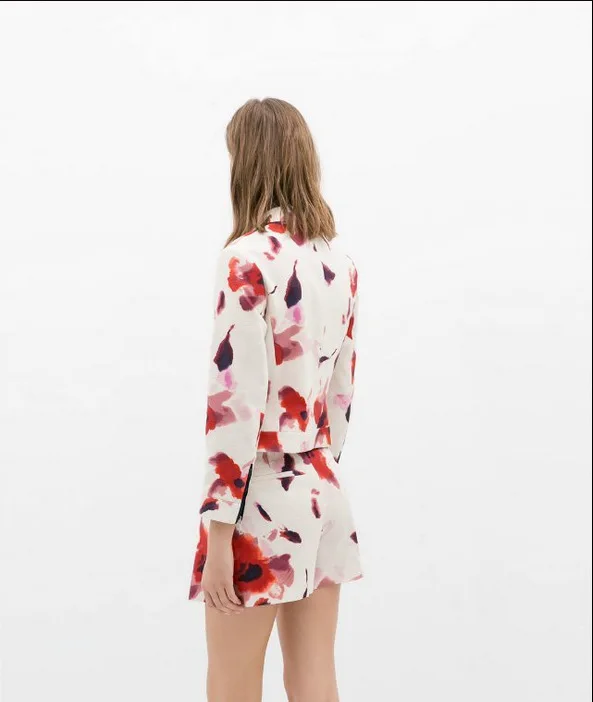 Запад высокая конец костюмы приталенный печать молния длинный рукав женское