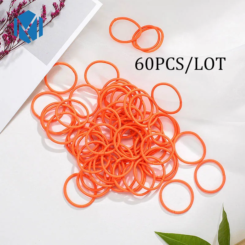 60pcs orange 60/120 шт./партия, нейлоновые резинки ярких цветов 3 см для девочек, безопасные эластичные резинки для волос для детей, держатель для конского хвоста, Детские аксессуары для волос - Цвет: 60pcs orange