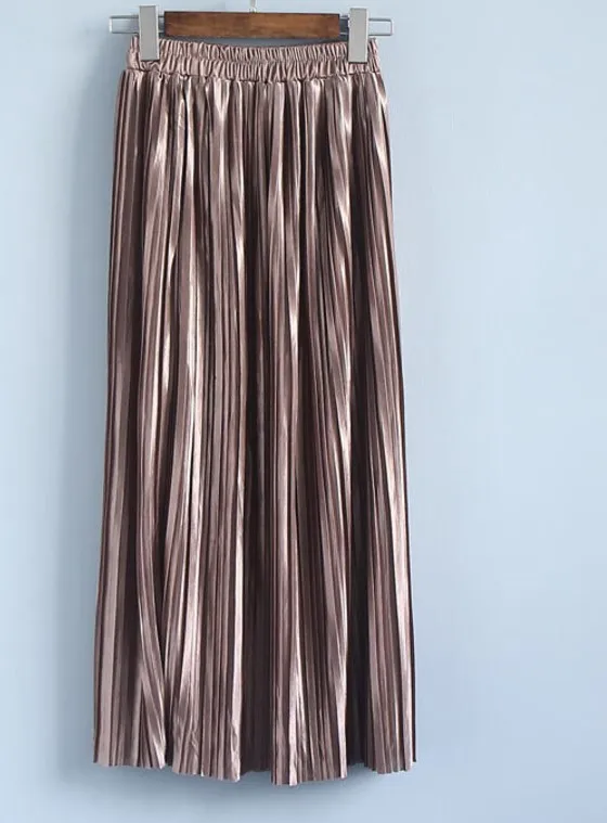 Женская одежда 2018 Осенняя Новая Металлическая блестящая юбка длинная однотонная