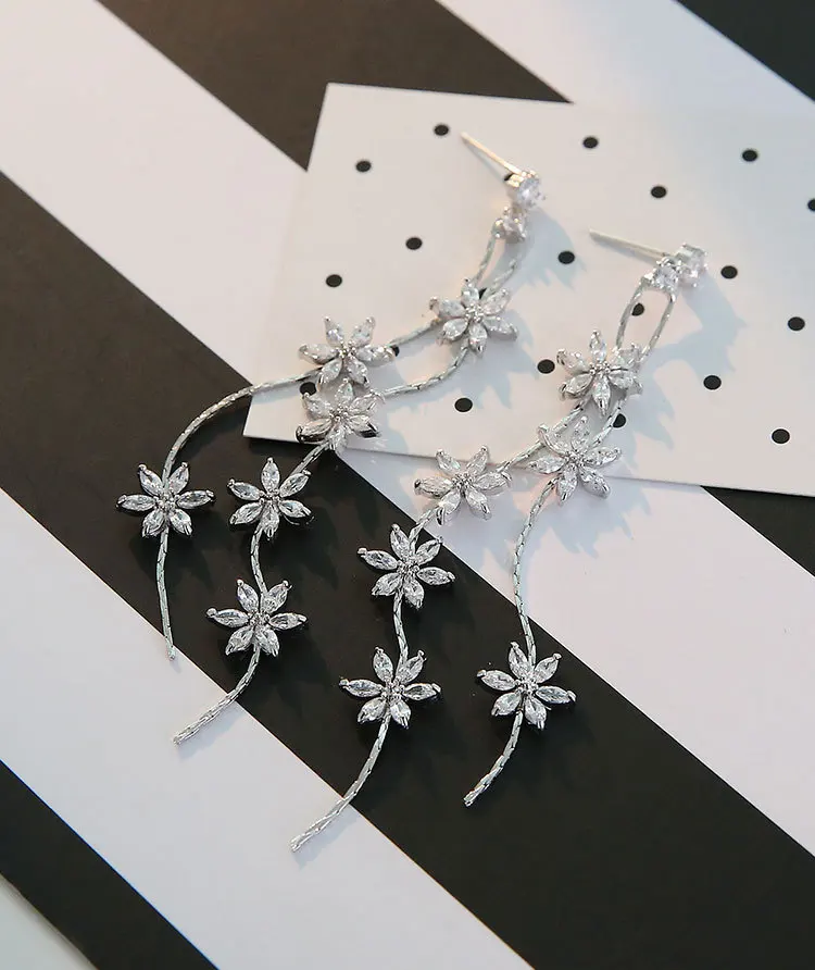

crystal cubic zircon long six flowers korean earrings for women