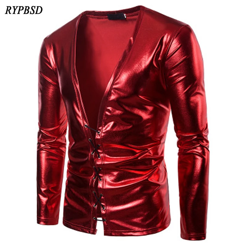 Рубашки для ночного клуба кардиган Мужская футболка с длинным рукавом Золотая